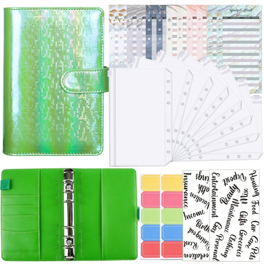 Carnet de notes A6 Illusion Magic Square à feuilles mobiles en PU, carnet de budget (vert)