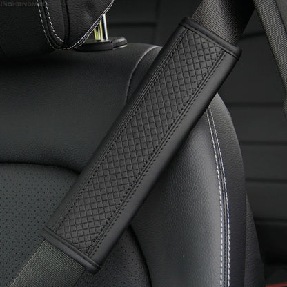 Fiber Leather Embossed Car Seat Belt Shoulder Cover Protector 6.5X23cm(Black) - Seat Belts & Padding by buy2fix | Online Shopping UK | buy2fix