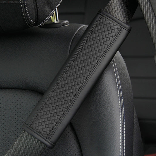Fiber Leather Embossed Car Seat Belt Shoulder Cover Protector 6.5X23cm(Black) - Seat Belts & Padding by buy2fix | Online Shopping UK | buy2fix