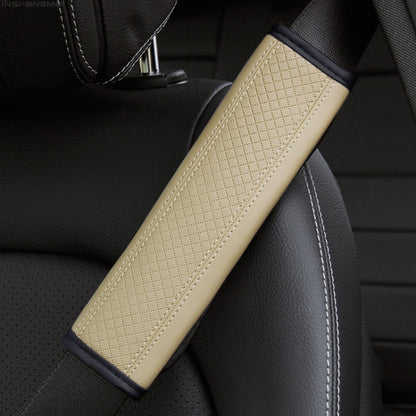 Fiber Leather Embossed Car Seat Belt Shoulder Cover Protector 6.5X23cm(Beige) - Seat Belts & Padding by buy2fix | Online Shopping UK | buy2fix