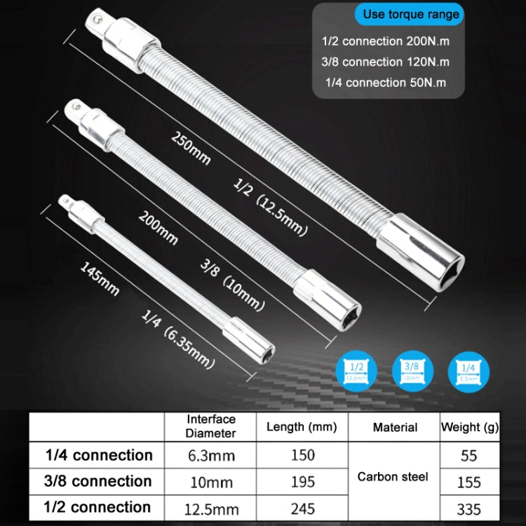 3 PCS/Set 1/4-3/8-1/2 Sleeve Extension Bendable Universal Joint Rod, Color: Silver - Hand Tool Sets by buy2fix | Online Shopping UK | buy2fix