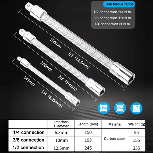 3 PCS/Set 1/4-3/8-1/2 Sleeve Extension Bendable Universal Joint Rod, Color: Silver - Hand Tool Sets by buy2fix | Online Shopping UK | buy2fix