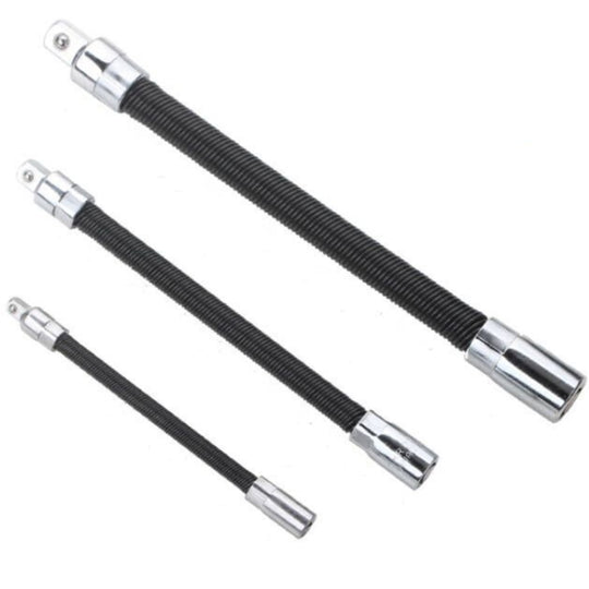 3 PCS/Set 1/4-3/8-1/2 Sleeve Extension Bendable Universal Joint Rod, Color: Black