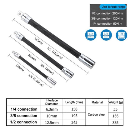 3 PCS/Set 1/4-3/8-1/2 Sleeve Extension Bendable Universal Joint Rod, Color: Black - Hand Tool Sets by buy2fix | Online Shopping UK | buy2fix