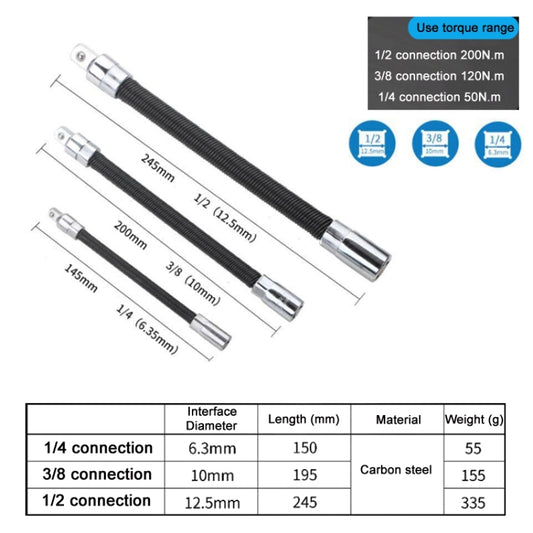 3 PCS/Set 1/4-3/8-1/2 Sleeve Extension Bendable Universal Joint Rod, Color: Black - Hand Tool Sets by buy2fix | Online Shopping UK | buy2fix