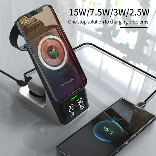 H27 15W  6 In 1 With Clock Function Magnetic Phone Wireless Charger For iWatch/AirPods(Black) - Wireless Charger by buy2fix | Online Shopping UK | buy2fix