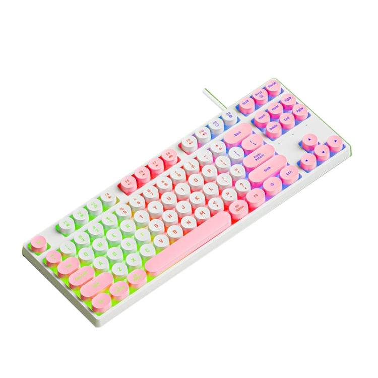 Dark Alien DK100 87 Keys Hot Plug-In Glowing Game Wired Mechanical Keyboard, Cable Length: 1.3m(Pink White) by Dark Alien