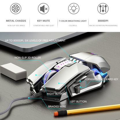 Dark Alien V710 7 Keys Metal Office Wired Glowing Mouse, Cable Length: 1.78m(Black) by Dark Alien