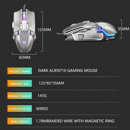 Dark Alien V710 7 Keys Metal Office Wired Glowing Mouse, Cable Length: 1.78m(Black) by Dark Alien