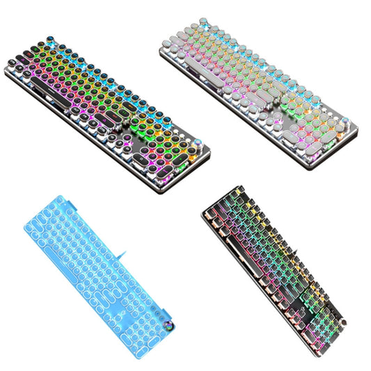 K820 104 Keys Retro Punk Plating Knob Glowing Wired Green Shaft Keyboard, Cable Length: 1.6m, Style: Running Lights (Black) by buy2fix