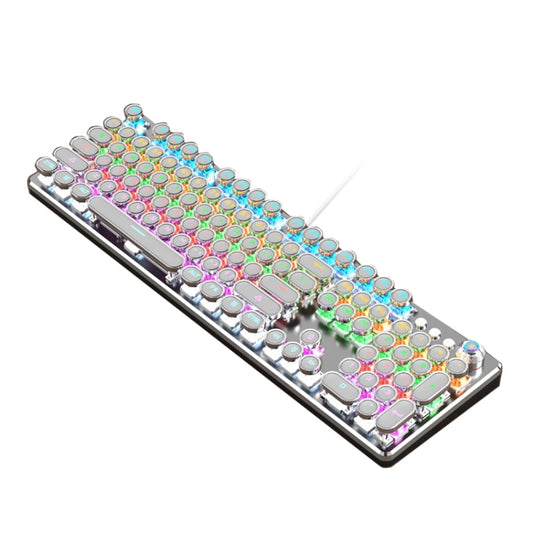 K820 104 Keys Retro Punk Plating Knob Glowing Wired Green Shaft Keyboard, Cable Length: 1.6m, Style: Running Lights (White) by buy2fix