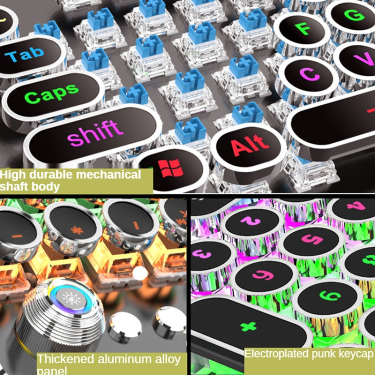K820 104 Keys Retro Punk Plating Knob Glowing Wired Green Shaft Keyboard, Cable Length: 1.6m, Style: Running Lights (White) by buy2fix