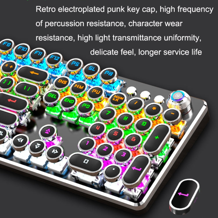K820 104 Keys Retro Punk Plating Knob Glowing Wired Green Shaft Keyboard, Cable Length: 1.6m, Style: White Light (Blue) by buy2fix