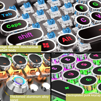 K820 104 Keys Retro Punk Plating Knob Glowing Wired Green Shaft Keyboard, Cable Length: 1.6m, Style: Square (Black) by buy2fix