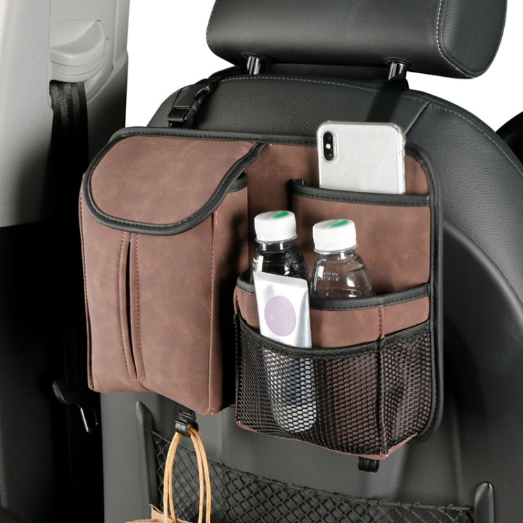 DE RAN FU Flip Fur Car Seat BackTissue Box Storage Hanging Bag With Hook(Brown) - Tissue Boxes by buy2fix | Online Shopping UK | buy2fix