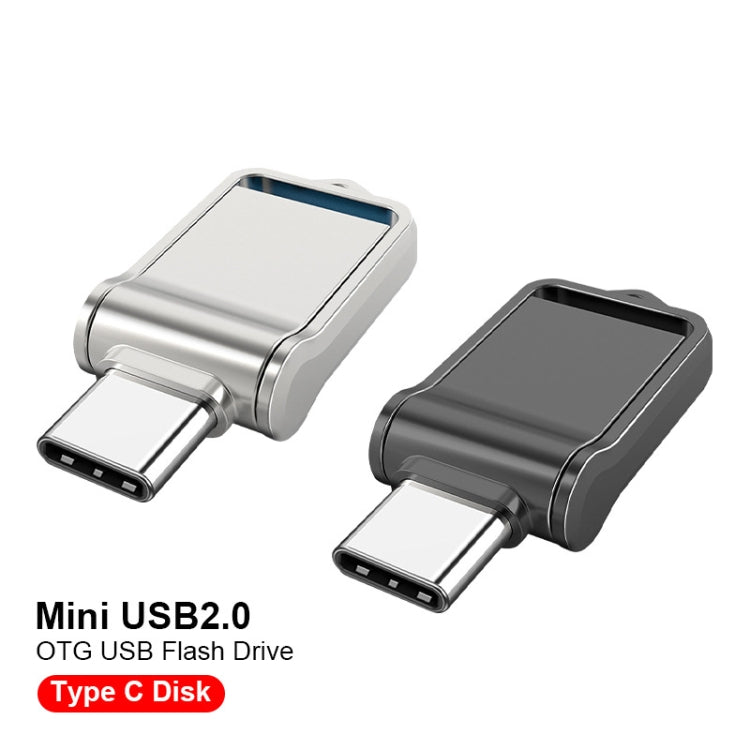128GB USB 2.0 + Type-C/USB-C High Speed Mini Computer and Phone Dual-purpose Rotary U Disk(Silver) by buy2fix
