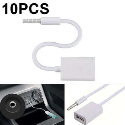 10 PCS Y-1502 14cm Car AUX Audio Cable To USB Car 3.5mm Adapter Cable(White) - Bluetooth Adapters by buy2fix | Online Shopping UK | buy2fix
