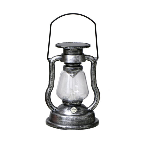 200802 Retro Solar Kerosene Lamp Shape Handheld Lamp Home Decor Flame Lamp(Silver)