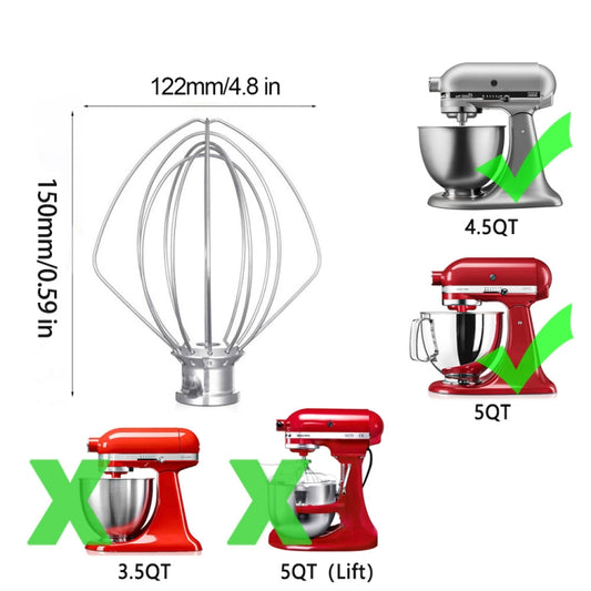 For KitchenAid Stand Mixer 5QT  Whip Whisk  Stainless Steel Accessories - Food Disposer Parts by buy2fix | Online Shopping UK | buy2fix