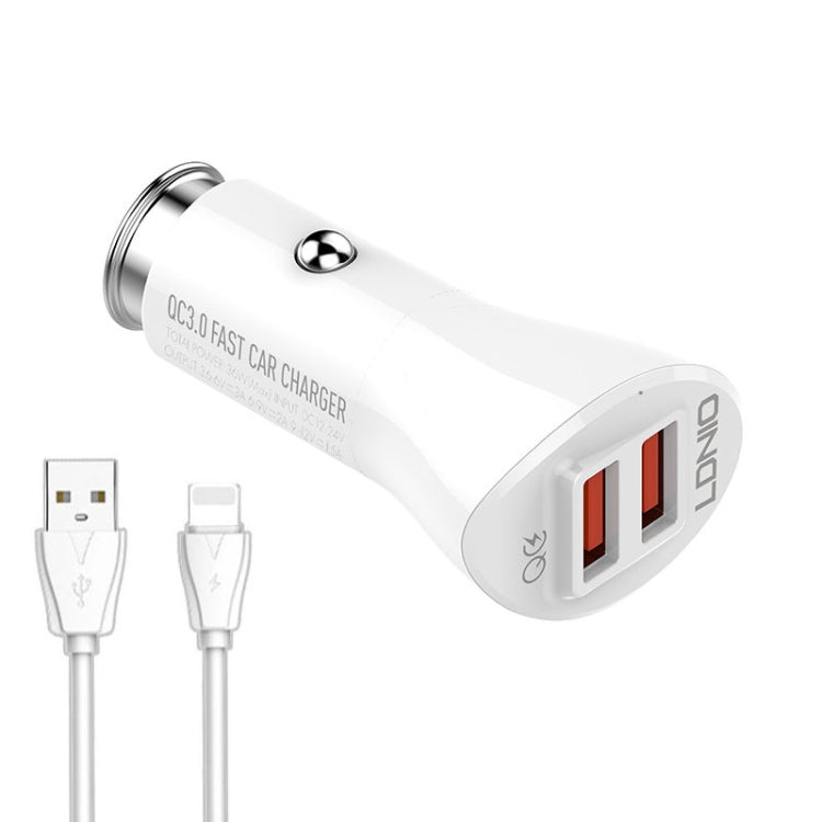 LDNIO C511Q 36W QC 3.0 Phone Fast Charger Dual-USB Ports Smart Car Charger with 8 Pin Cable - Car Charger by LDNIO | Online Shopping UK | buy2fix
