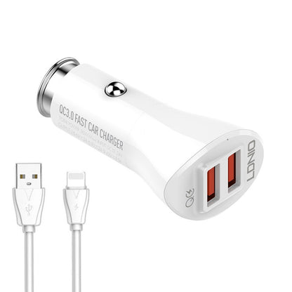 LDNIO C511Q 36W QC 3.0 Phone Fast Charger Dual-USB Ports Smart Car Charger with 8 Pin Cable - Car Charger by LDNIO | Online Shopping UK | buy2fix