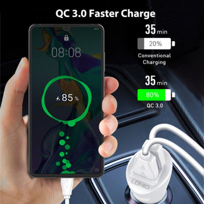 LDNIO C511Q 36W QC 3.0 Phone Fast Charger Dual-USB Ports Smart Car Charger with 8 Pin Cable - Car Charger by LDNIO | Online Shopping UK | buy2fix