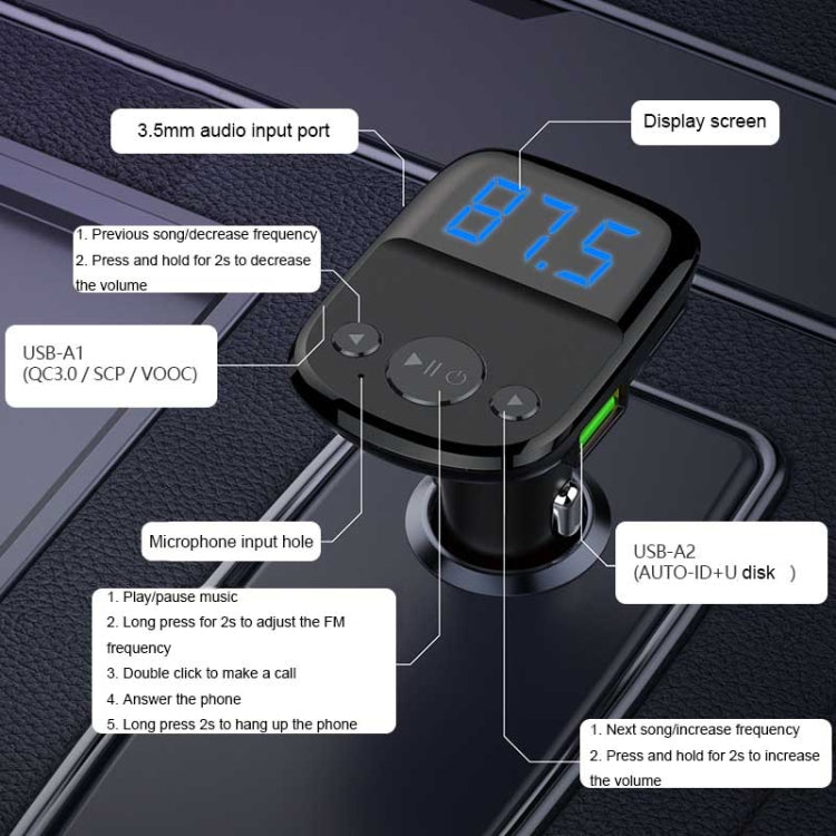 LDNIO C706Q QC3.0+AUTO-ID Car Bluetooth FM Music Digital Display Car Charger with Type-C/USB-C Cable - Car Charger by LDNIO | Online Shopping UK | buy2fix