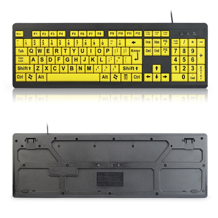 T801 104 Keys Special People Children Old Man Big Letters USB Wired Keyboard, Cable Length: 1.38m(Yellow) by buy2fix