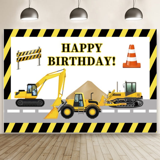 1.5m x 1m  Construction Vehicle Series Happy Birthday Photography Background Cloth(Mdz00628) - Birthday Party by buy2fix | Online Shopping UK | buy2fix