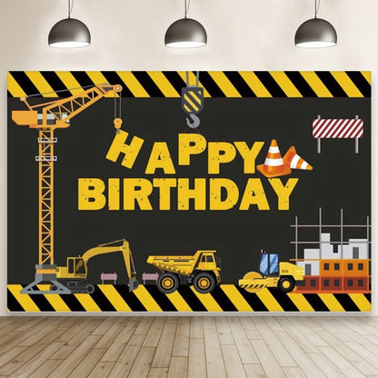 1.5m x 1m  Construction Vehicle Series Happy Birthday Photography Background Cloth(Mdn08682) - Birthday Party by buy2fix | Online Shopping UK | buy2fix