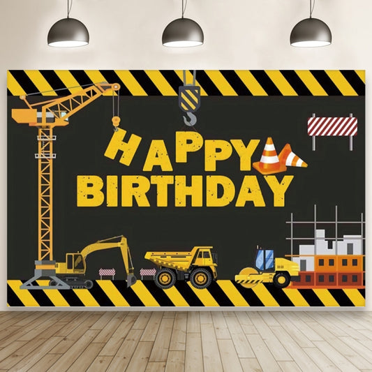 1.5m x 1m  Construction Vehicle Series Happy Birthday Photography Background Cloth(Mdn08682) - Birthday Party by buy2fix | Online Shopping UK | buy2fix