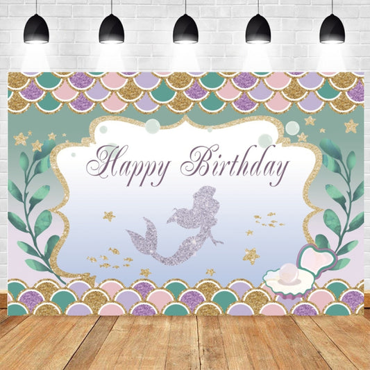 120 x 80cm Mermaid Happy Birthday Photography Background Cloth(12002575) - Birthday Party by buy2fix | Online Shopping UK | buy2fix
