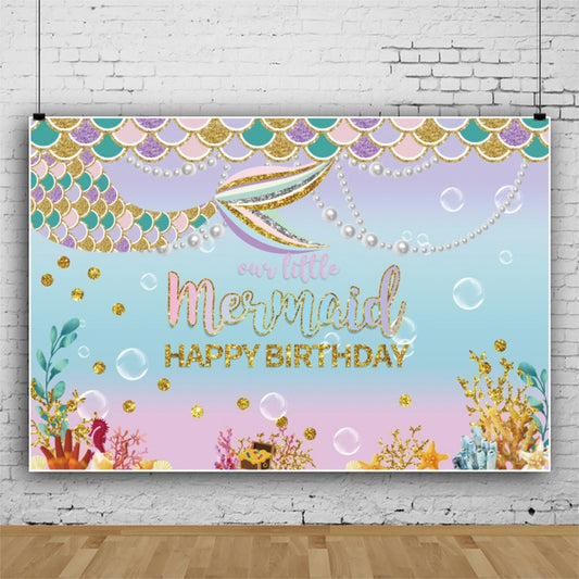 120 x 80cm Mermaid Happy Birthday Photography Background Cloth(12009608) - Birthday Party by buy2fix | Online Shopping UK | buy2fix
