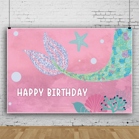 120 x 80cm Mermaid Happy Birthday Photography Background Cloth(12101789) - Birthday Party by buy2fix | Online Shopping UK | buy2fix