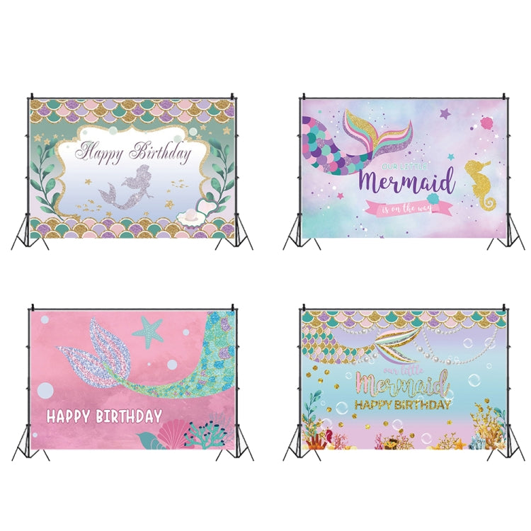 120 x 80cm Mermaid Happy Birthday Photography Background Cloth(12101789) - Birthday Party by buy2fix | Online Shopping UK | buy2fix