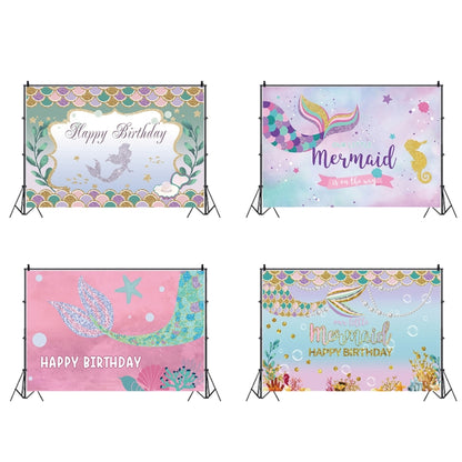 120 x 80cm Mermaid Happy Birthday Photography Background Cloth(12101789) - Birthday Party by buy2fix | Online Shopping UK | buy2fix
