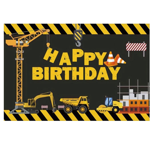 1.2m x 0.8m Construction Vehicle Series Happy Birthday Photography Background Cloth(11408682) - Birthday Party by buy2fix | Online Shopping UK | buy2fix