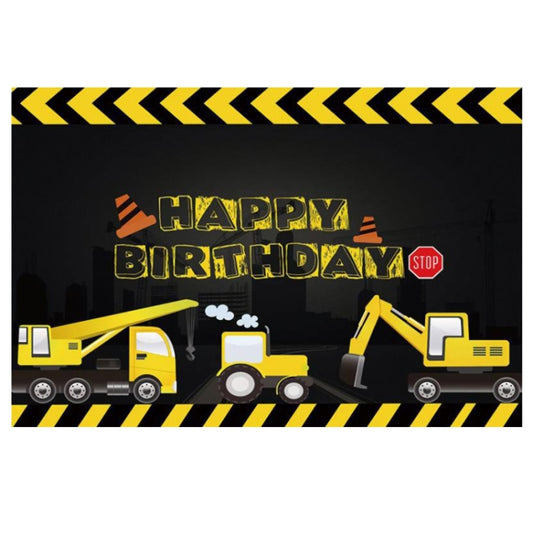 1.2m x 0.8m Construction Vehicle Series Happy Birthday Photography Background Cloth(12008733) - Birthday Party by buy2fix | Online Shopping UK | buy2fix