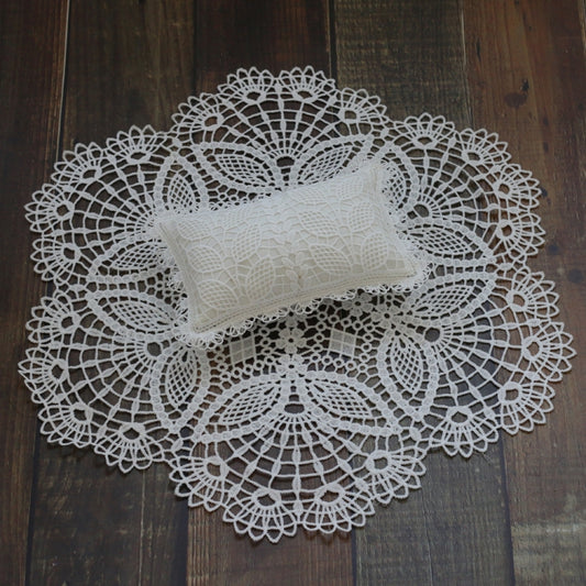 Hollow Lace Round Blanket + Pillow Suit Baby Photography Props(White) - Baby Photo Props by buy2fix | Online Shopping UK | buy2fix