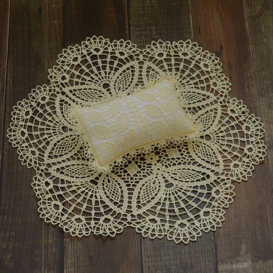 Hollow Lace Round Blanket + Pillow Suit Baby Photography Props(Beige) - Baby Photo Props by buy2fix | Online Shopping UK | buy2fix