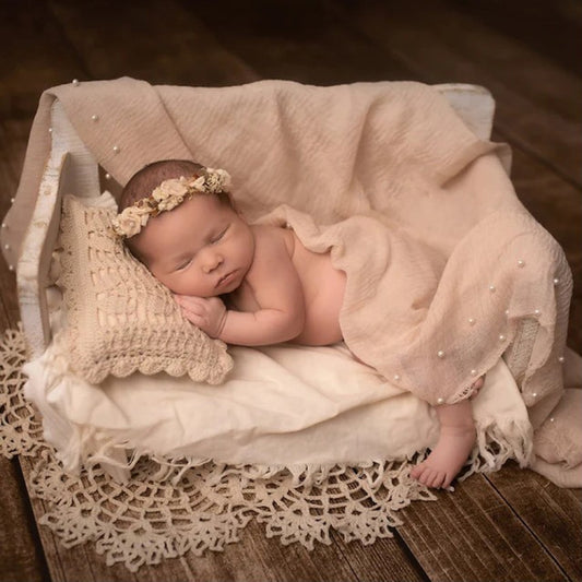 Hollow Lace Round Blanket + Pillow Suit Baby Photography Props(Beige) - Baby Photo Props by buy2fix | Online Shopping UK | buy2fix