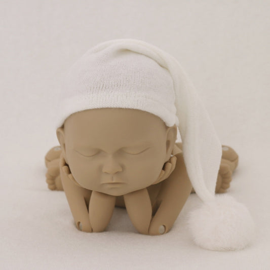 Newborn Photography Clothing Baby Photography Fur Ball Knitted Long Tail Hat(White) - Baby Photo Props by buy2fix | Online Shopping UK | buy2fix