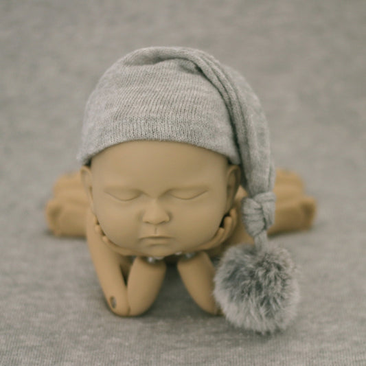 Newborn Photography Clothing Baby Photography Fur Ball Knitted Long Tail Hat(Grey) - Baby Photo Props by buy2fix | Online Shopping UK | buy2fix