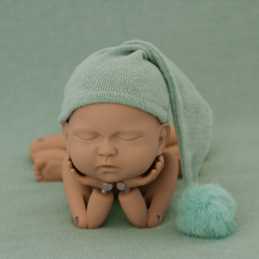 Newborn Photography Clothing Baby Photography Fur Ball Knitted Long Tail Hat(Light Green) - Baby Photo Props by buy2fix | Online Shopping UK | buy2fix