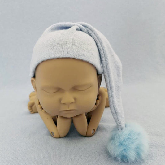 Newborn Photography Clothing Baby Photography Fur Ball Knitted Long Tail Hat(Light Blue) - Baby Photo Props by buy2fix | Online Shopping UK | buy2fix
