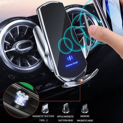 Q3 Infrared Induction Magnetic Car Wireless Charging Phone Bracket with Micro USB + 8 Pin + Type-C / USB-C Magnetic Connector(Gold) - Wireless Charger Holders by buy2fix | Online Shopping UK | buy2fix