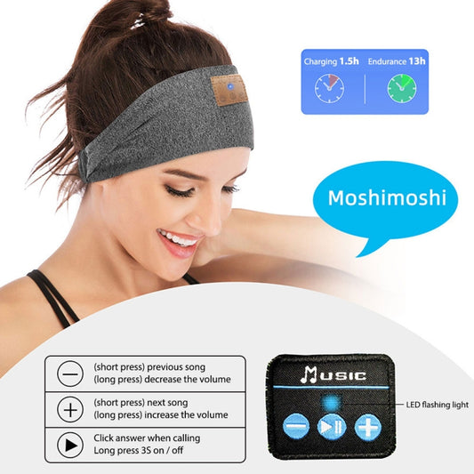 Bluetooth Headband Headphones Sleep Mask for Side Sleeper Workout Running(Hemp Gray) - Eye Masks by buy2fix | Online Shopping UK | buy2fix