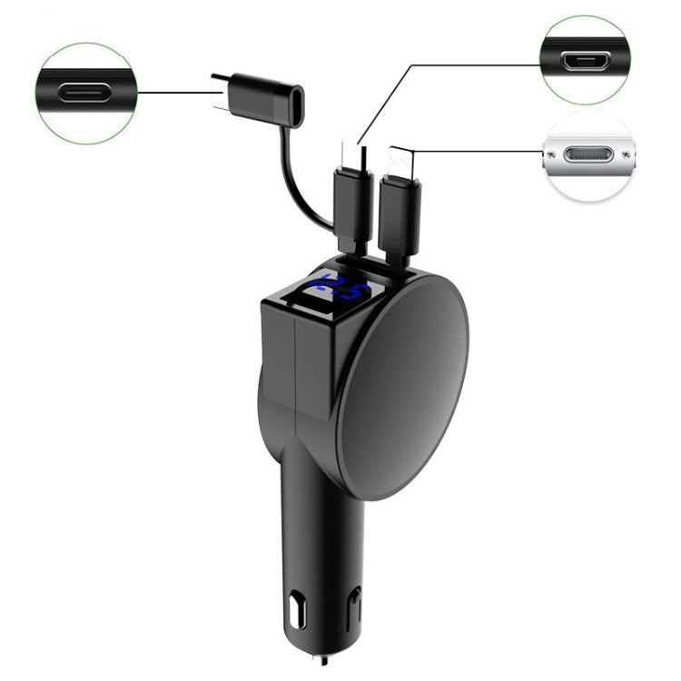 3 In 1 40W Fast Charging Dual Cable Retractable Car Charger(Black) - Car Charger by buy2fix | Online Shopping UK | buy2fix