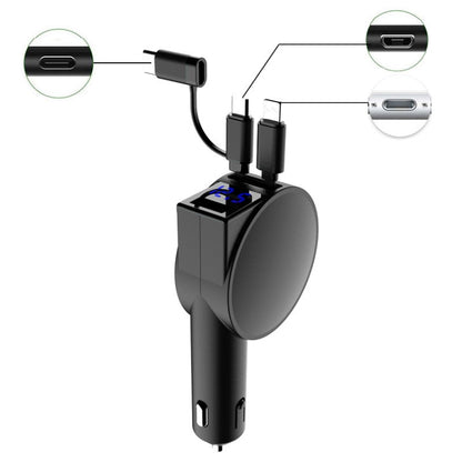 3 In 1 40W Fast Charging Dual Cable Retractable Car Charger(Black) - Car Charger by buy2fix | Online Shopping UK | buy2fix