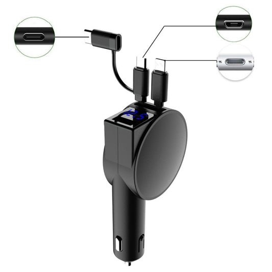 3 In 1 40W Fast Charging Dual Cable Retractable Car Charger(Black) - Car Charger by buy2fix | Online Shopping UK | buy2fix